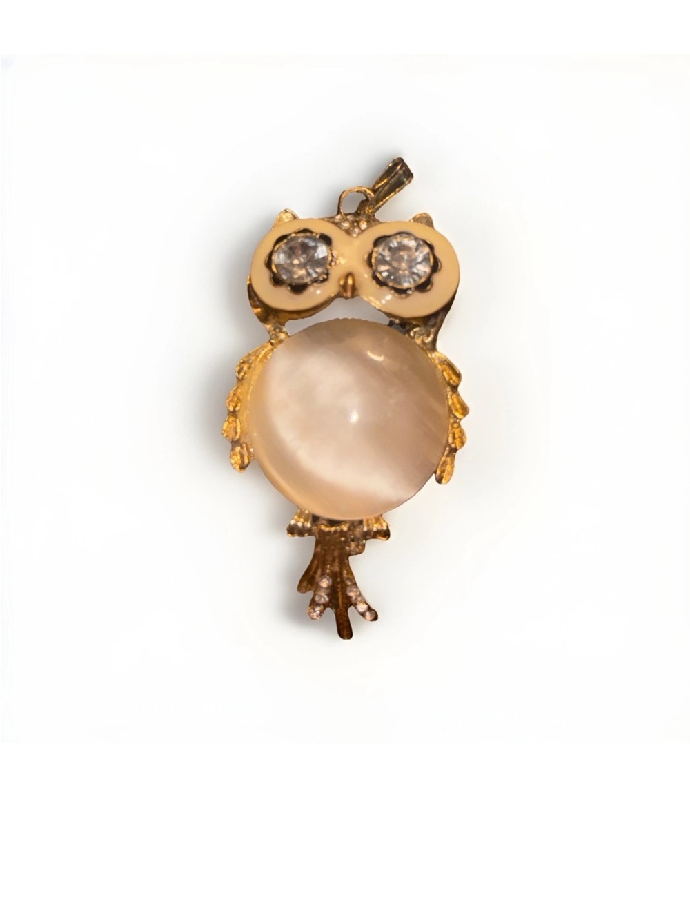 Vintage Owl Pendant Enamel Gold Tone
